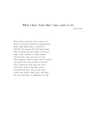 John Keats의 When I have fears that I may cease to be