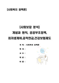 주제 : 사회보장의 개념과 원칙, 정책분석,공공부조 정책,최저생계비, 공적연금, 건강보험제도의 분석