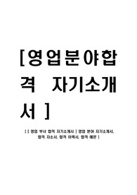[ 영업 부서 합격 자기소개서 ] 영업 분야 자기소개서, 합격 자소서, 합격 이력서, 합격 예문
