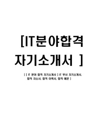 [ IT 분야 합격 자기소개서 ] IT 부서 자기소개서, 합격 자소서, 합격 이력서, 합격 예문