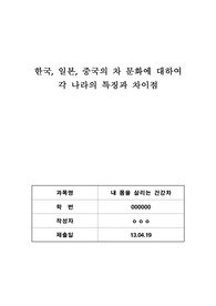 한국, 일본, 중국의 차 문화에 대하여 각 나라의 특징과 차이점