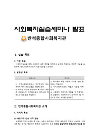 [사회복지실습세미나발표]반석종합사회복지관, 사회복지현장실습