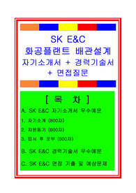 [추천][합격 자기소개서] SK E&amp;C 화공플랜트설계(경력직) 합격자기소개서, SK E&amp;C 합격자소서, 경력기술서, 면접족보