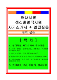[추천][합격 자기소개서] 2019 현대제철 생산직(직업훈련직지원) 자기소개서, 직업훈련생 합격자소서, 면접족보