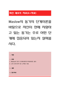 Maslow의 동기의 단계이론을 바탕으로 자신이 현재 지향하고 있는 동기는 주로 어떤 단계에 집중되어 있는지 살펴봅시다