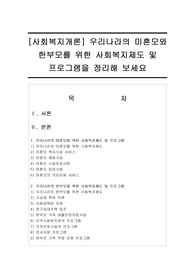 [사회복지개론] 우리나라의 미혼모와 한부모를 위한 사회복지제도 및 프로그램을 정리해 보세요