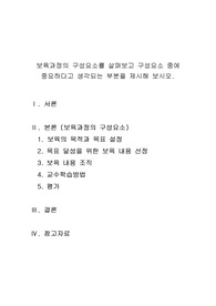 보육과정의 구성요소를 살펴보고 구성요소 중에 중요하다고 생각되는 부분을 제시해 보시오.