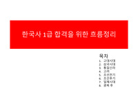 한국사 1급 합격을 위해 하루만에 전체적인 흐름을 파악할 수있도록 8장의 PPT로 시대의 문화, 종교, 특징등을 한페이지로 요약 하여  제작하였습니다.