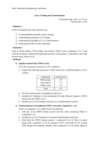 분자생물학기초실험/ 분자생명공학기초실험 4주차:Cloning and Transformation [A+ 리포트]