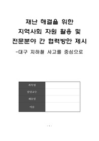 재난해결을 위한 지역사회 자원활용 및 전분분야 간 협력방안제시-대구지하철사고를 중심으로