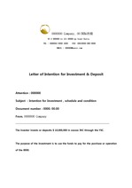 Letter of Intention for Investment & Deposit