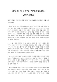[자기소개서] 대학별 자율문항(인하대) 자기소개서입니다. 실제로 합격한 작품으로 큰 도움이 될 것입니다.