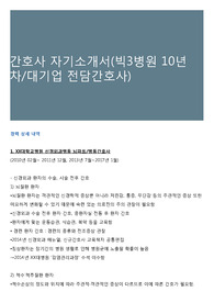 간호사 자기소개서(빅3병원 10년차/대기업 전담간호사)