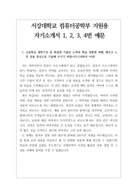 [자소서] 서강대학교 컴퓨터공학부에 지원하여 최종합격한 자기소개서 작성 1번, 2번, 3번, 4번 예시입니다.