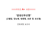 !!!!무조건A+!!!! 급성신우신염(간호진단 6개!!!!), 방광염, 당뇨, 고혈압, 요관 밒 요도염 (병인론) + 약물+의미있는 자료(문헌고찰과 비교가 들어감)+참고문헌