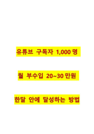 유튜브 구독자 1,000명 월 부수입 20~30만원 한달 안에 달성하는 방법