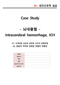 A+ ICH 뇌내출혈 케이스 간호진단5개 간호과정2개 / 1) 뇌조직 관류장애, 2) 감염의 위험성