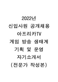 2022년 아프리카TV 신입사원 공개채용(게임 방송 생태계 기획 및 운영) 자기소개서 (전문가 작성본)