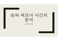 사회복지에 관련된 분야로, 사회적으로 이슈화된 사건을 하나씩 선정하여 그 사건의 개요와 발생하게