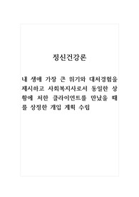 정신건강론_내 생애 가장 큰 위기와 대처경험을 제시하고 사회복지사로서 동일한 상황에 처한 클라이언트를 만났을 때를 상정한 개입 계획 수립