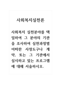사회복지실천론_사회복지 실천분야를 택일하여 그 분야의 기관을 조사하여 실천과정별 어떠한 사정도구나 계약, 또는 그 기관에서 실시하고 있는 프로그램에 대해 서술하시오.