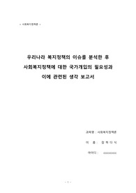 우리나라 복지정책의 이슈를 분석한 후  사회복지정책에 대한 국가개입의 필요성과  이에 관련된 생각 보고서