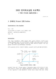 홍익대 실험 프로젝트 &lt;Two Stage Amplifer 회로설계&gt; 입니다. mosfet를 사용한 회로이며, pspice에서 2N7000/FAI 소자를 사용했습니다.