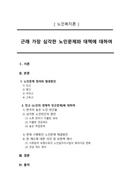 [노인복지론] 근래 가장 심각한 노인문제와 대책에 대해 자신의 생각을 정리하시오