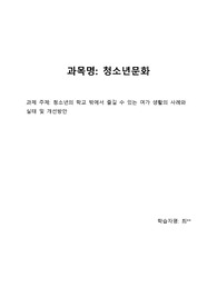 배움사이버평생교육원 청소년문화 과제 - 청소년의 학교 밖에서 즐길 수 있는 여가문화는 어떤 것이 있는지 사례를 찾아 실태를 확인하고, 이를 개선하기 위한 방안을 제시하여 보라.