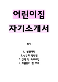 [합격A+] 어린이집 자기소개서, 보육교사 자기소개서(나의 성장배경, 성격의 장단점, 경력 및 특기사항, 어린이집 지원 동기 및 포부)