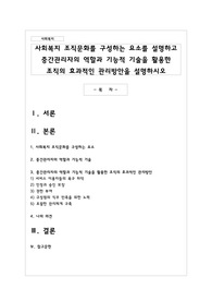 사회복지 조직문화를 구성하는 요소를 설명하고 중간관리자의 역할과 기능적 기술을 활용한 조직의 효과적인 관리방안