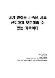 내가 원하는 가족은 어떠한 가족이고,  그러한 가족을 형성하기 위해 내가 준비할 것은 무엇인지 생각해보자.
