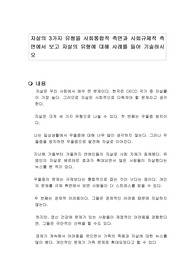 자살의 3가지 유형을 사회통합적 측면과 사회규제적 측면에서 보고 자살의 유형에 대해 사례를 들어 기술하시오