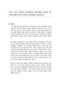 한국, 미국, 일본의 안보협력이 한반도에서 중요한 이유에 대해 자신의 생각을 자유롭게 서술하시오