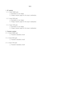 디지털집적회로 NAND, NOR, XOR gate 설계도 및 DC, Transient 시뮬레이션 결과