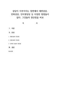 상담이 이루어지는 장면에서 대면상담, 전화상담, 인터넷상담 등 다양한 방법들이 있다. 그것들의 장단점을 비교