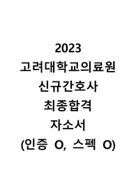 2023 고려대학교의료원 안산병원 신규간호사 최종합격 자소서 인증있음, 스펙있음