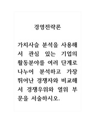 경영전략론_가치사슬 분석을 사용해서 관심 있는 기업의 활동분야를 여러 단계로 나누어 분석하고 가장 뛰어난 경쟁자와 비교해서 경쟁우위와 열위 부문을 서술하시오. (2)