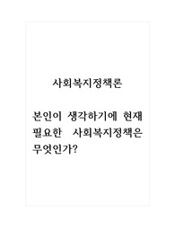 사회복지정책론_본인이 생각하기에 현재 필요한 사회복지정책은 무엇인가.