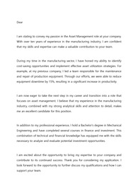 제조업에서 외국계 자산운용사 지원 영문 커버레터 자기소개서