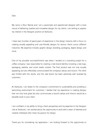 스타벅스 디자인 직무 경력직 지원 영문 커버레터 자기소개서