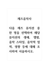재즈음악사_다음 재즈 뮤지션 중 한 명을 선택하여 해당 뮤지션의 생애, 앨범, 음악 스타일, 음악적 업적, 영향 등에 대해 조사하여 서술하시오.