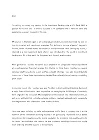 Citi Bank IB 직무 경력직 지원 영문 커버레터 자기소개서
