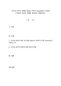 사고와 언어의 관계를 Piaget 이론과 Vygotsky의 이론에 근거하여 자신의 견해를 정리하여 제출하시오.