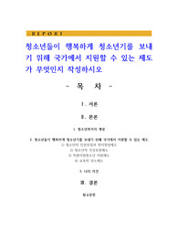 청소년들이 행복하게 청소년기를 보내기 위해 국가에서 지원할 수 있는 제도가 무엇인지 작성하시오