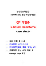 성인간호 케이스 경막하혈종(subdural hematoma) 간호진단 12개, 간호과정 5개, 구체적인 사정 자료