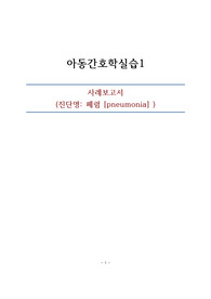 아동소아청소년과 실습 폐렴 CASESTUDY 간호진단 4개, 간호과정 2개(간호사정,진단,계획,중재까지 구체적으로 열심히 작성하여 교수님께 칭찬받았습니다!)