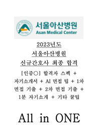 [인증] 이거 사면 끝!!!  All in ONE 2023년도 서울아산병원 신규간호사 합격자스펙 + 자기소개서 + 구역검 및 신역검 AI 면접 + 최종 면접 기출 + 직무 기출 + 꿀팁