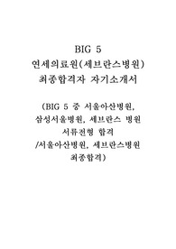 2023년 연세의료원(세브란스 병원) 최종합격자 자기소개서!! (BIG 5 병원 중 3개 병원 서류합격, 2개 병원 최종합격 - 인증 0)