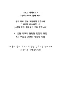 성인간호학 MICU 케이스 패혈증, septic shock 환자 케이스 욕창의 위험, 감염의 위험